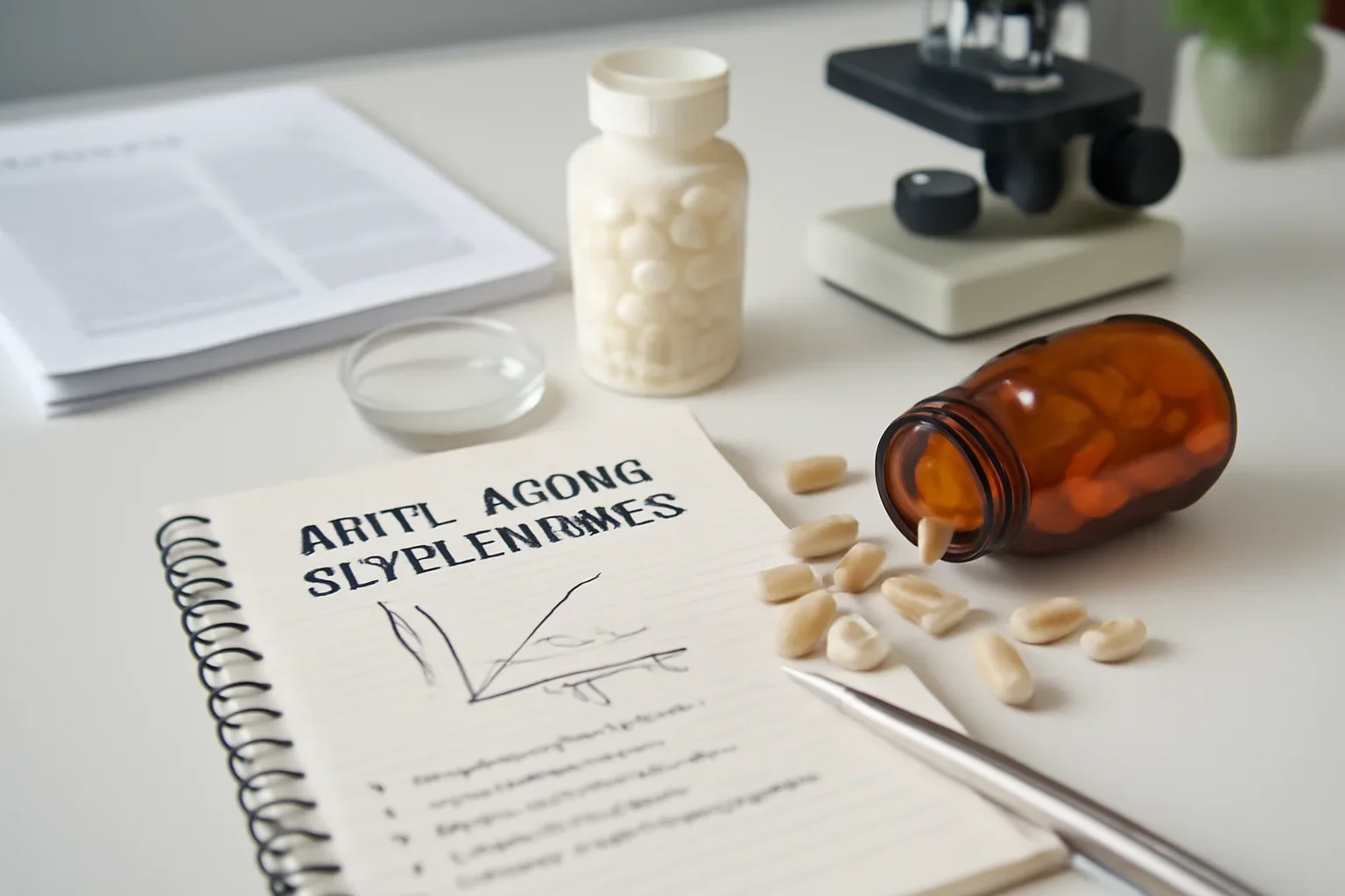 Editorial image representing Anti-Aging Supplements Canada on a clean research desk