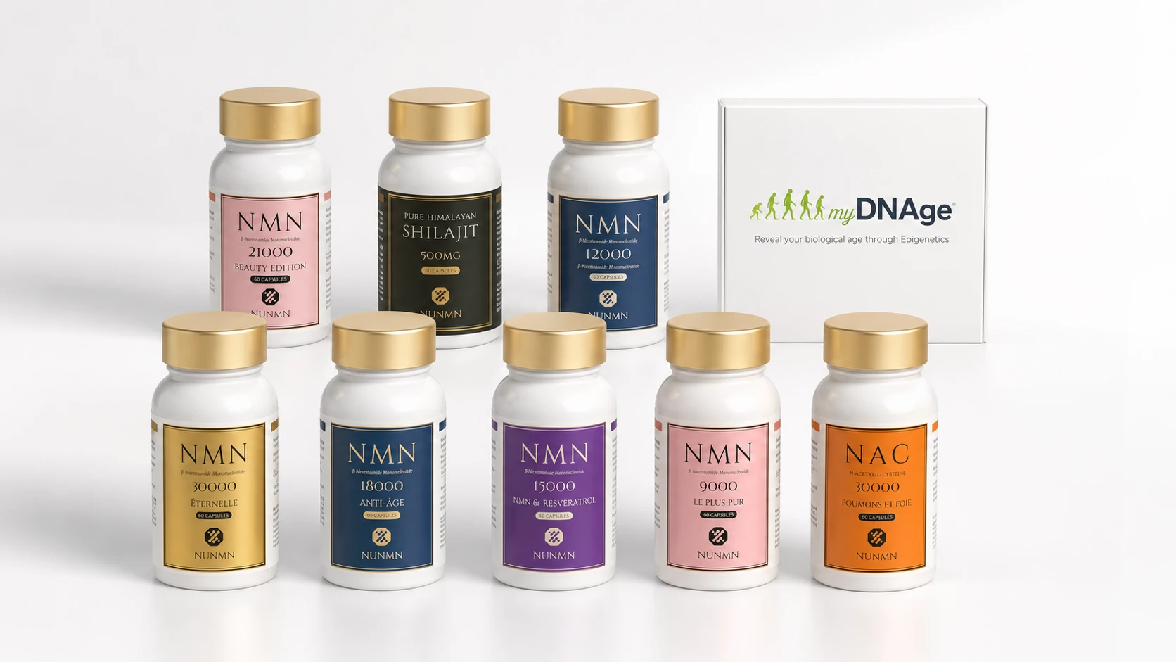 Available NMN supplements in Canada arranged to show the product range