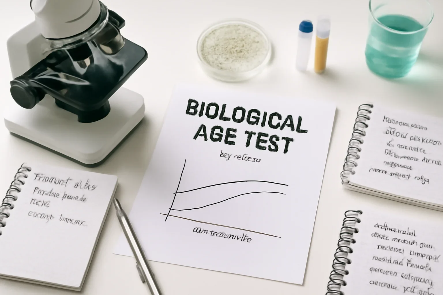 Editorial image representing Biological Age Test Canada on a clean research desk