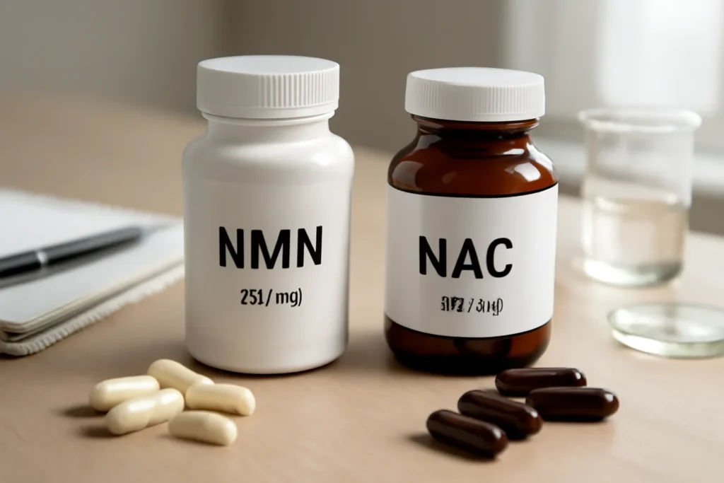 Editorial illustration space for article topic Can You Take NMN and NAC Together