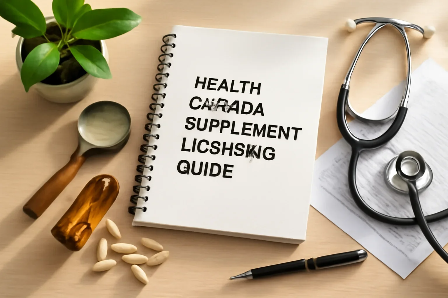 Editorial illustration space for article topic Health Canada Supplement Licensing Guide