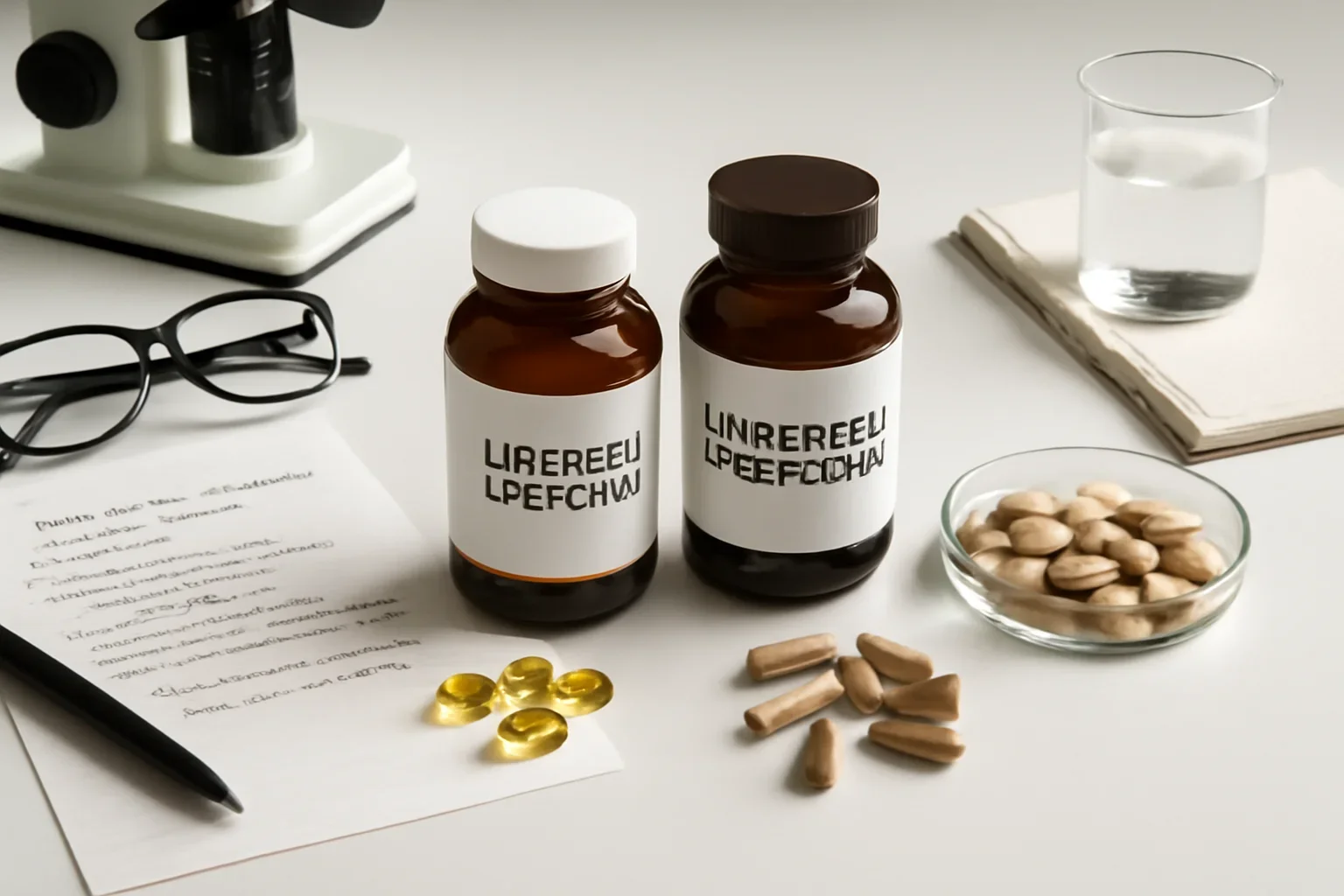 Editorial image representing Licensed vs Unlicensed Supplements on a clean research desk