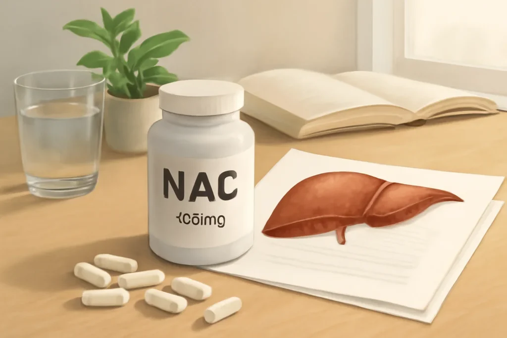 Editorial illustration space for article topic NAC for Liver Health: What You Should Know