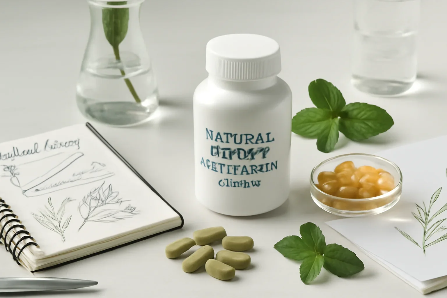 Editorial image representing Natural Energy Supplements Canada on a clean research desk