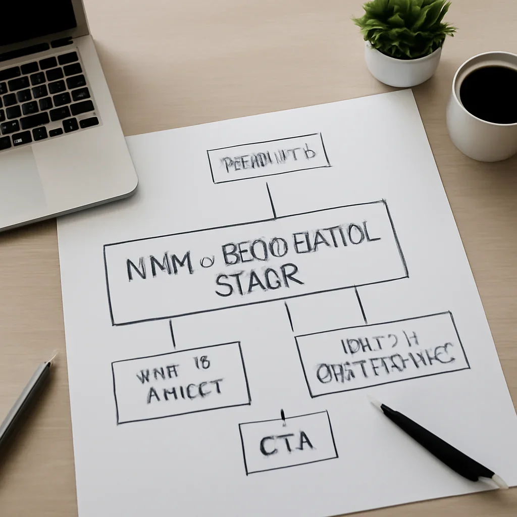 Website planning notes connecting NMN + Resveratrol Stack to related educational pages