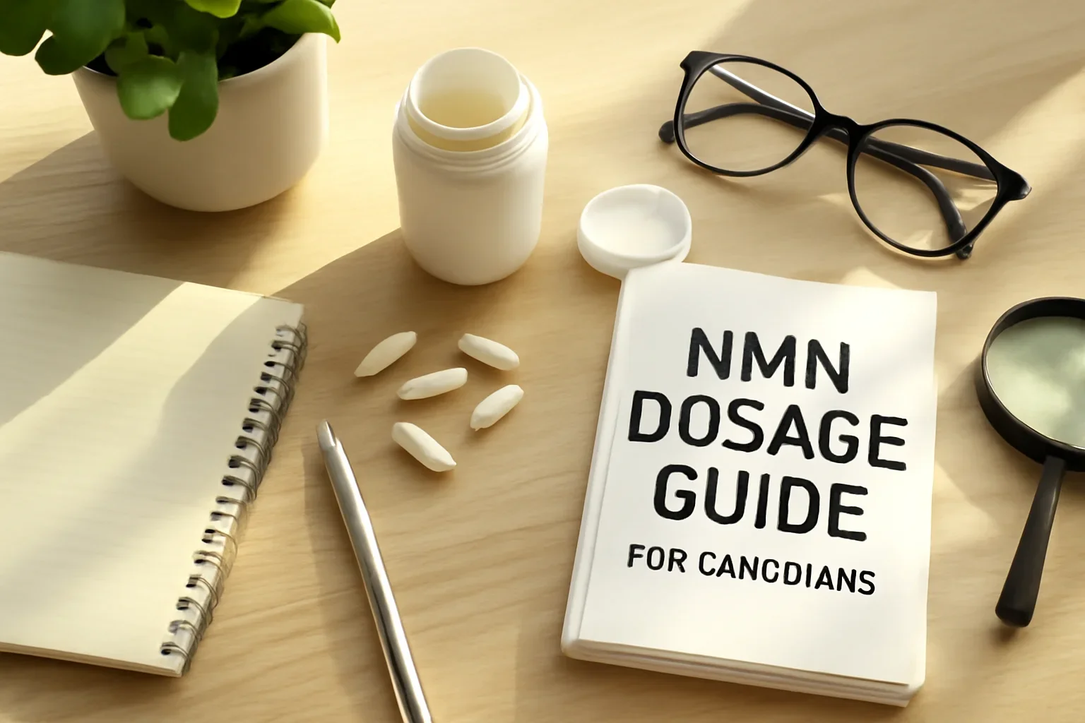 Editorial illustration space for article topic NMN Dosage Guide for Canadians