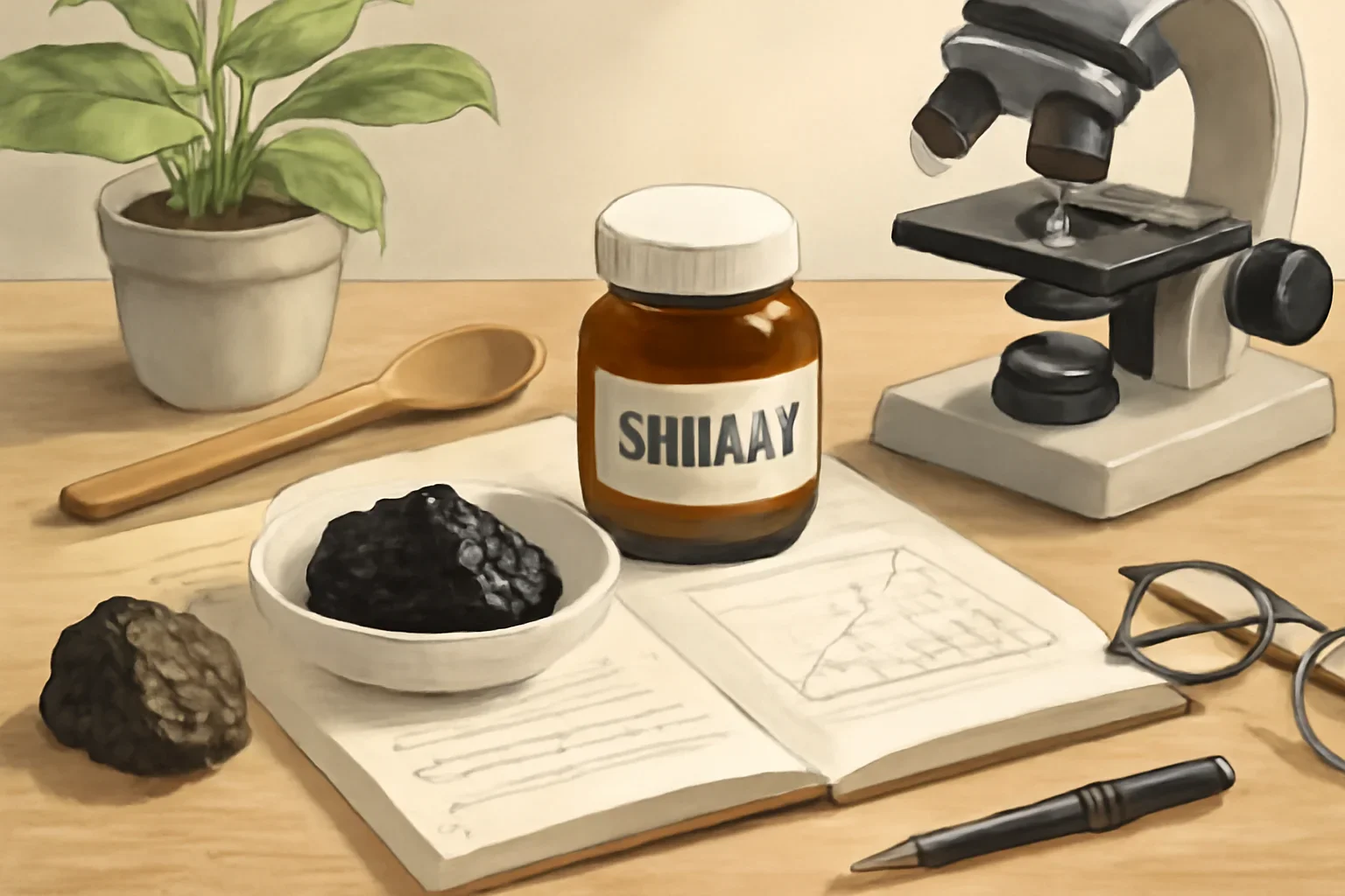 Editorial illustration space for article topic Shilajit Benefits: What the Research Says