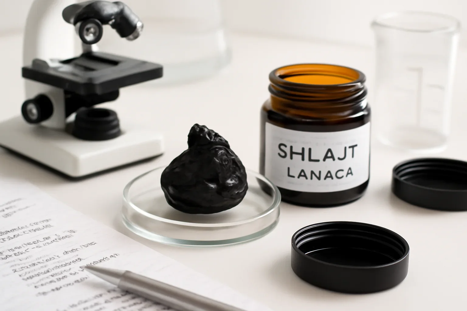 Editorial image representing Shilajit Canada on a clean research desk