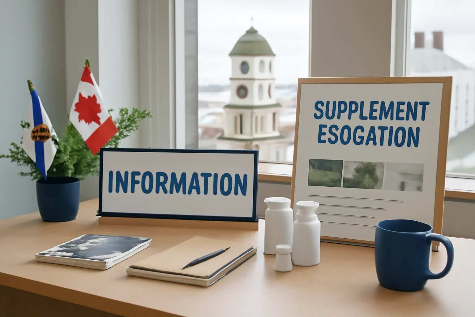 Local information desk setup representing supplement education in Halifax, NS