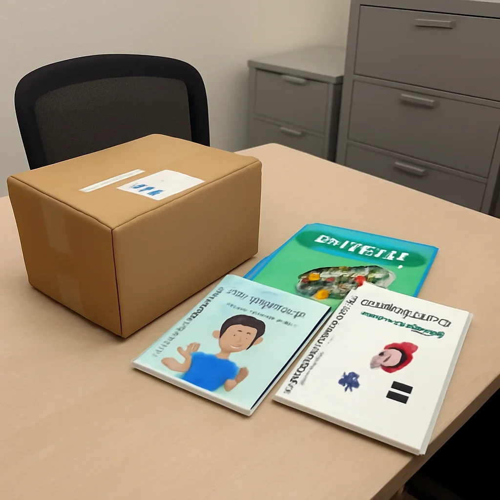 Parcel and educational materials prepared for readers in Red Deer, AB