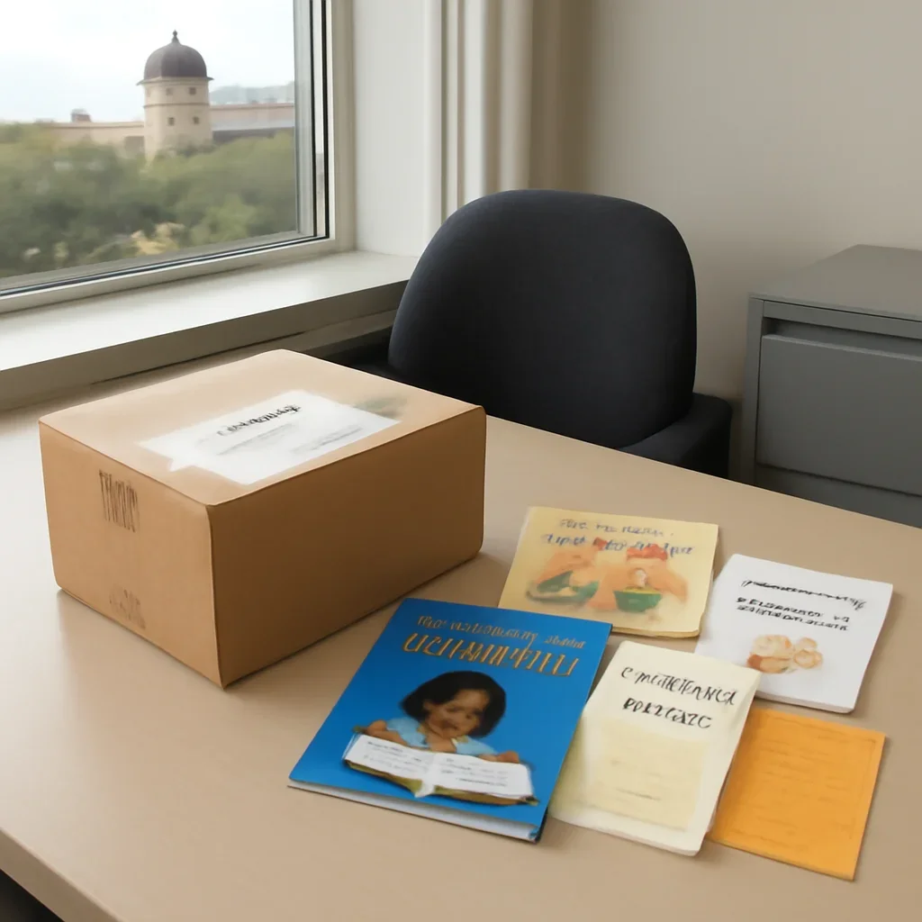 Parcel and educational materials prepared for readers in Regina, SK