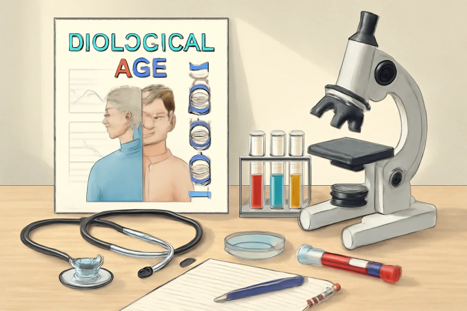 Editorial illustration space for article topic What Is Biological Age How to Test It