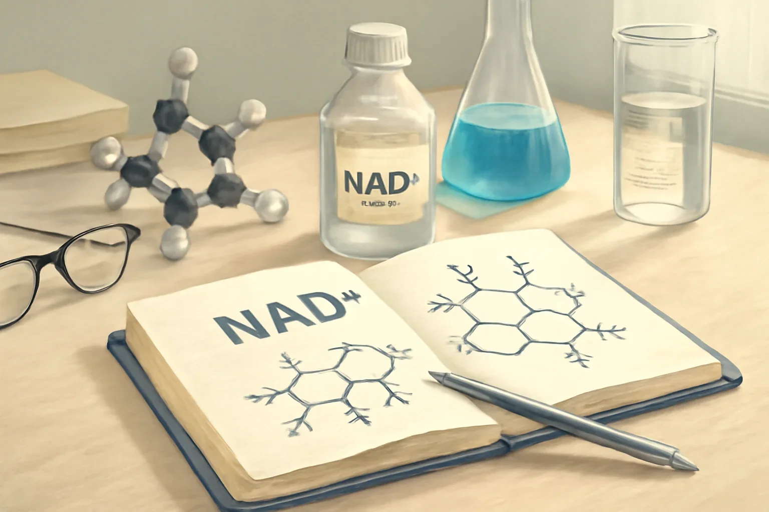 Editorial illustration space for article topic What Is NAD+